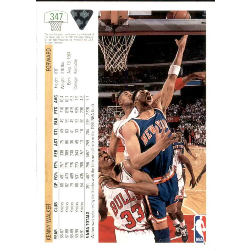 1991-92 Upper Deck #347 Kenny Walker NM-MT New York Knicks Basketball Card Image 2