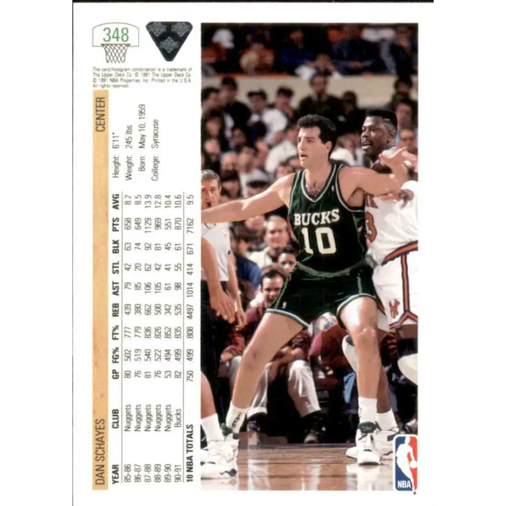 1991-92 Upper Deck #348 Danny Schayes NM-MT Milwaukee Bucks Basketball Card Image 2