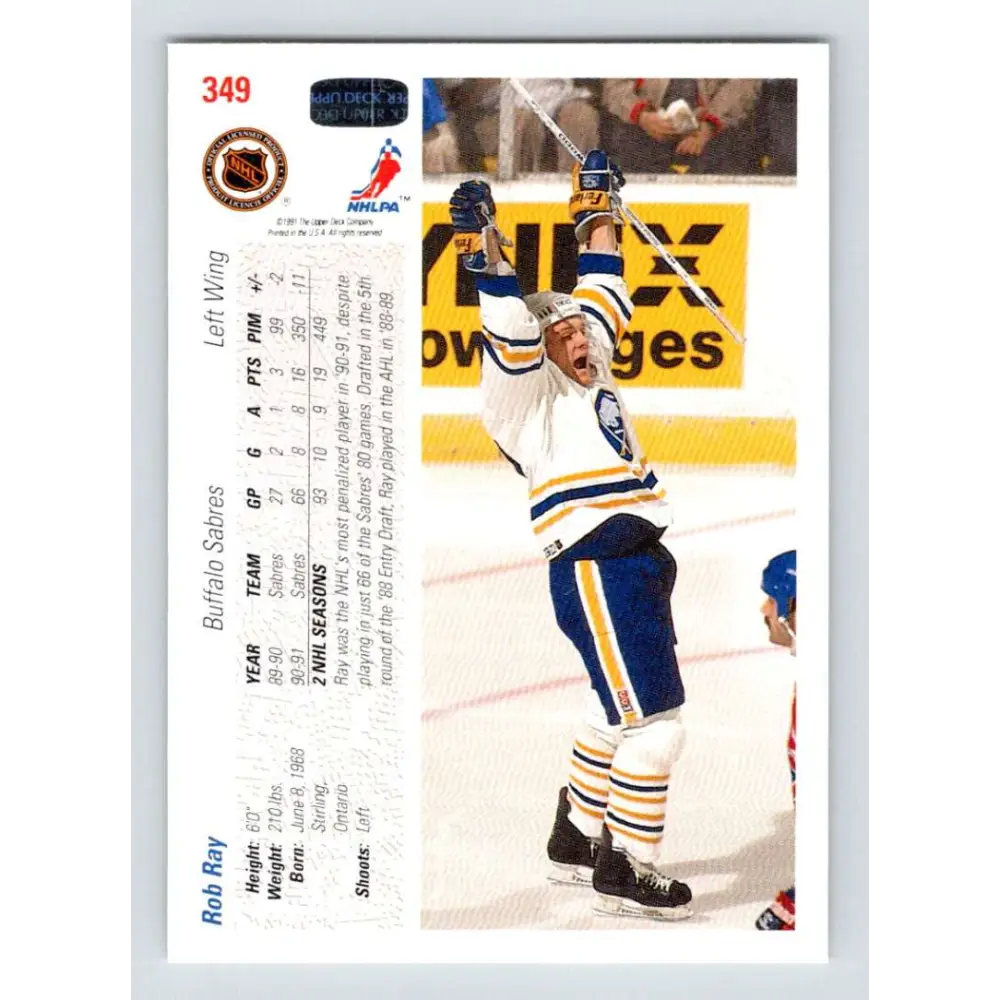 1991-92 Upper Deck #349 Robert Ray NM-MT Buffalo Sabres Hockey Card Image 2
