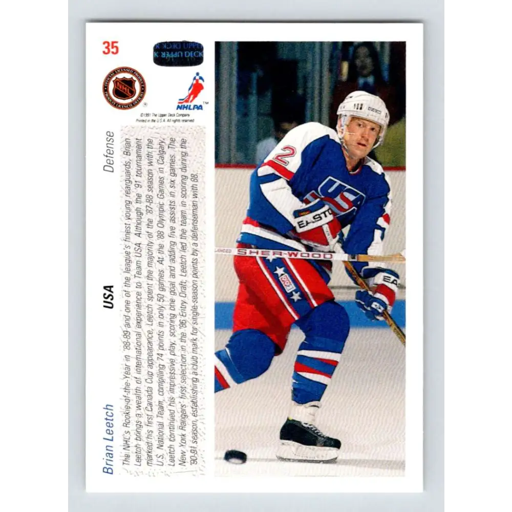 1991-92 Upper Deck #35 Brian Leetch NM-MT New York Rangers Hockey Card Image 2