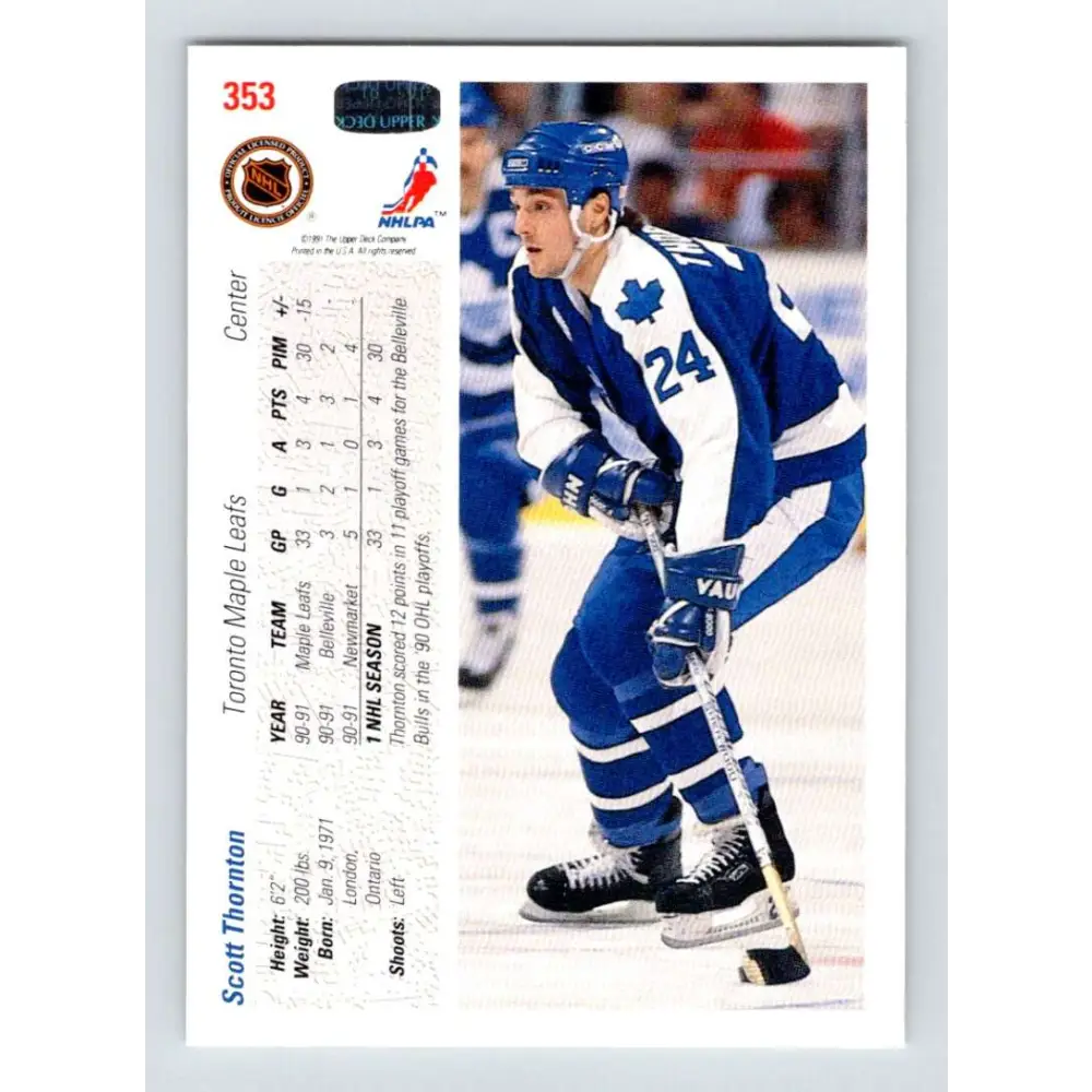 1991-92 Upper Deck #353 Scott Thornton NM-MT Hockey Card Image 2