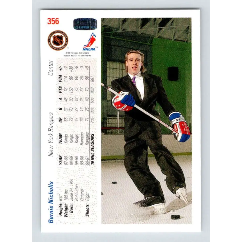 1991-92 Upper Deck #356 Bernie Nicholls NM-MT Hockey Card Image 2