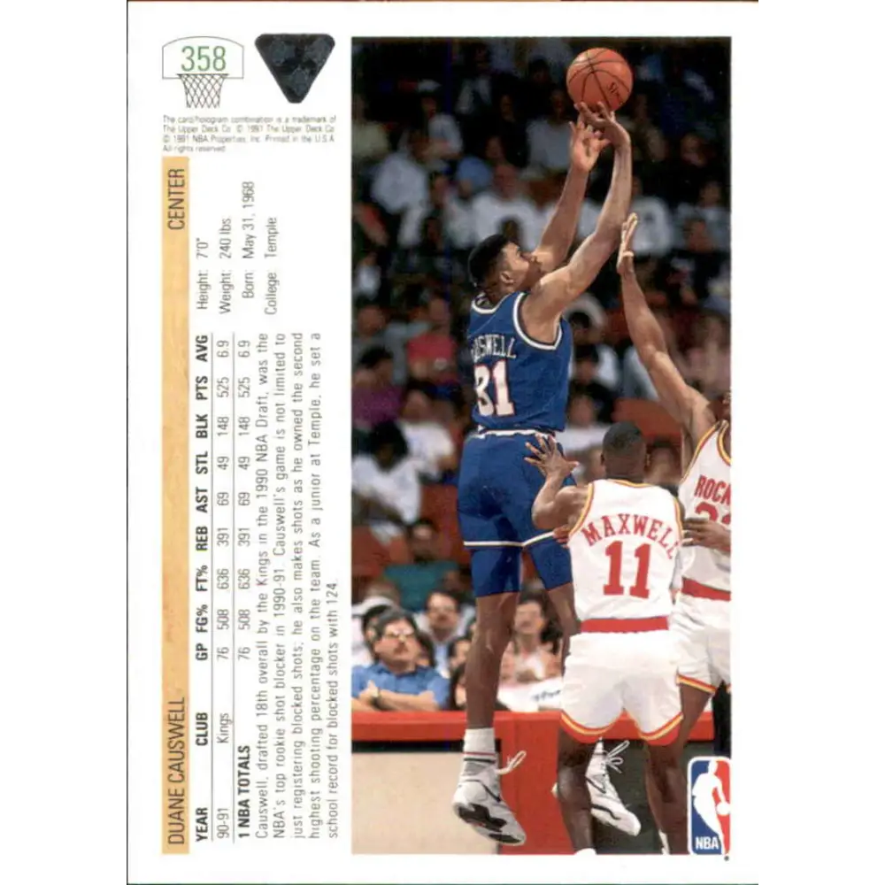 1991-92 Upper Deck #358 Duane Causwell NM-MT Sacramento Kings Basketball Card Image 2