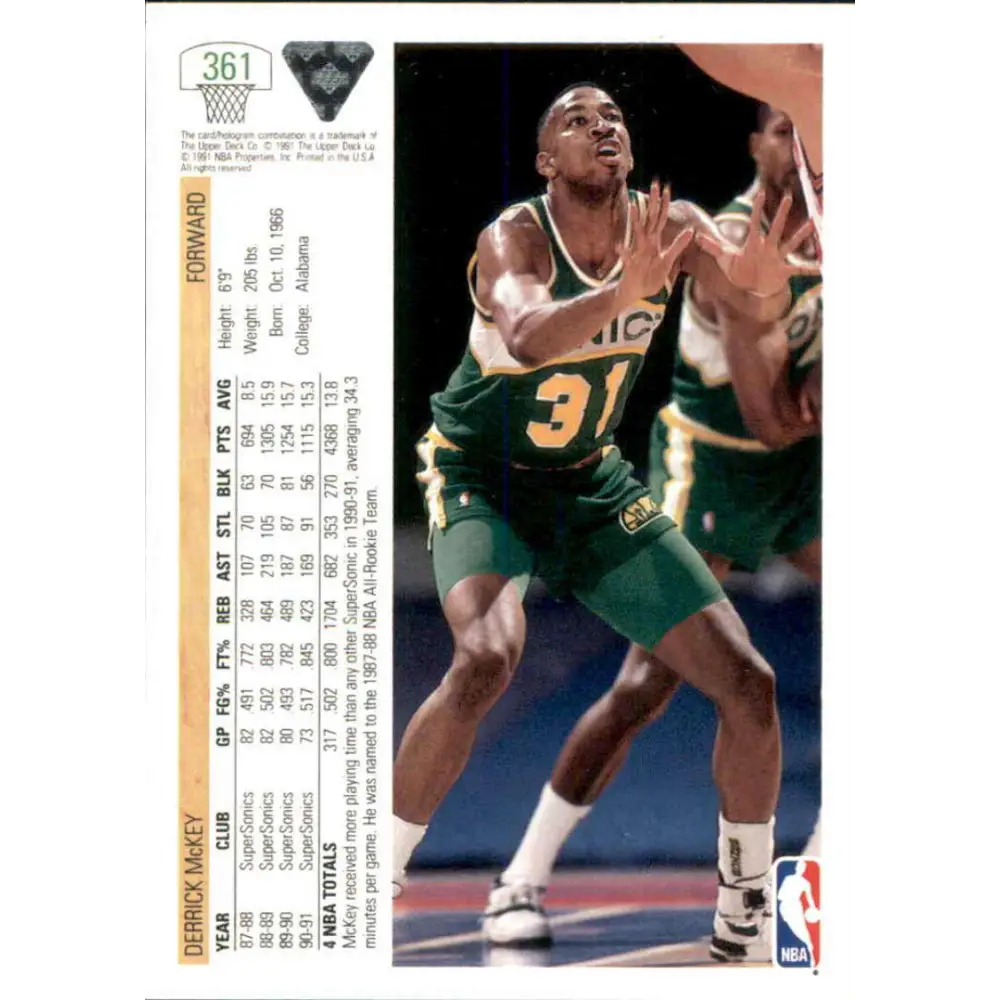 1991-92 Upper Deck #361 Derrick McKey NM-MT Seattle SuperSonics Basketball Card Image 2