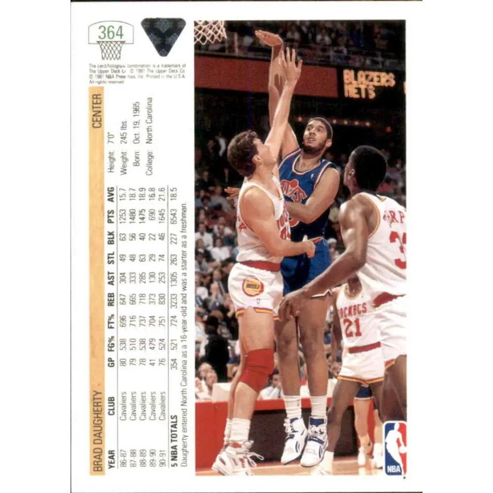 1991-92 Upper Deck #364 Brad Daugherty NM-MT Cleveland Cavaliers Basketball Card Image 2