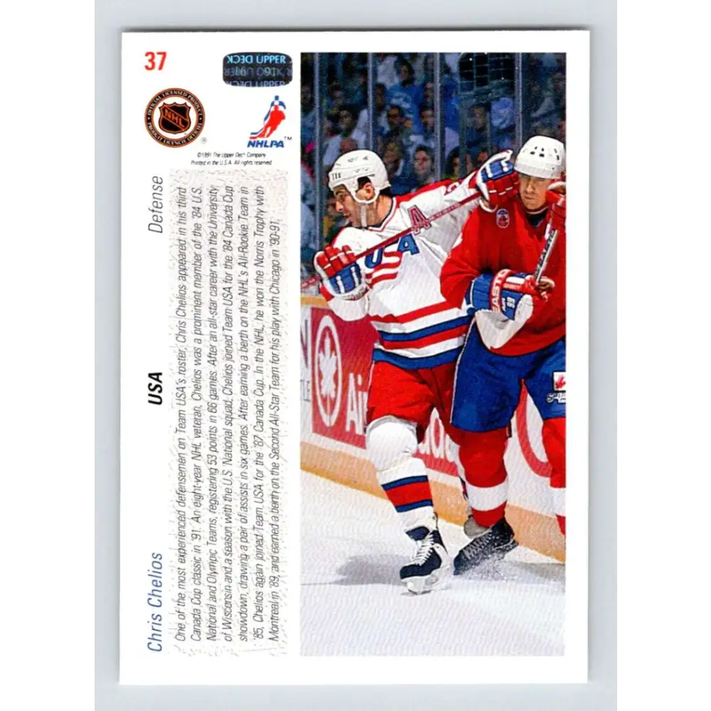 1991-92 Upper Deck #37 Chris Chelios NM-MT Chicago Blackhawks Hockey Card Image 2