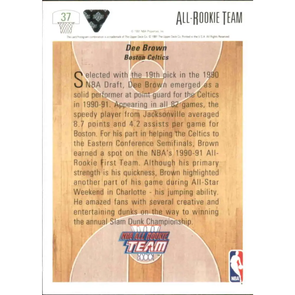 1991-92 Upper Deck #37 Dee Brown ART NM-MT Boston Celtics Basketball Card Image 2