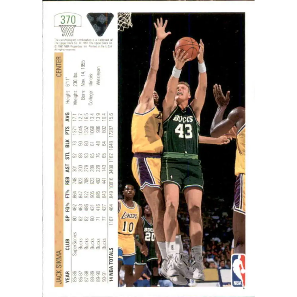 1991-92 Upper Deck #370 Jack Sikma NM-MT Milwaukee Bucks Basketball Card Image 2