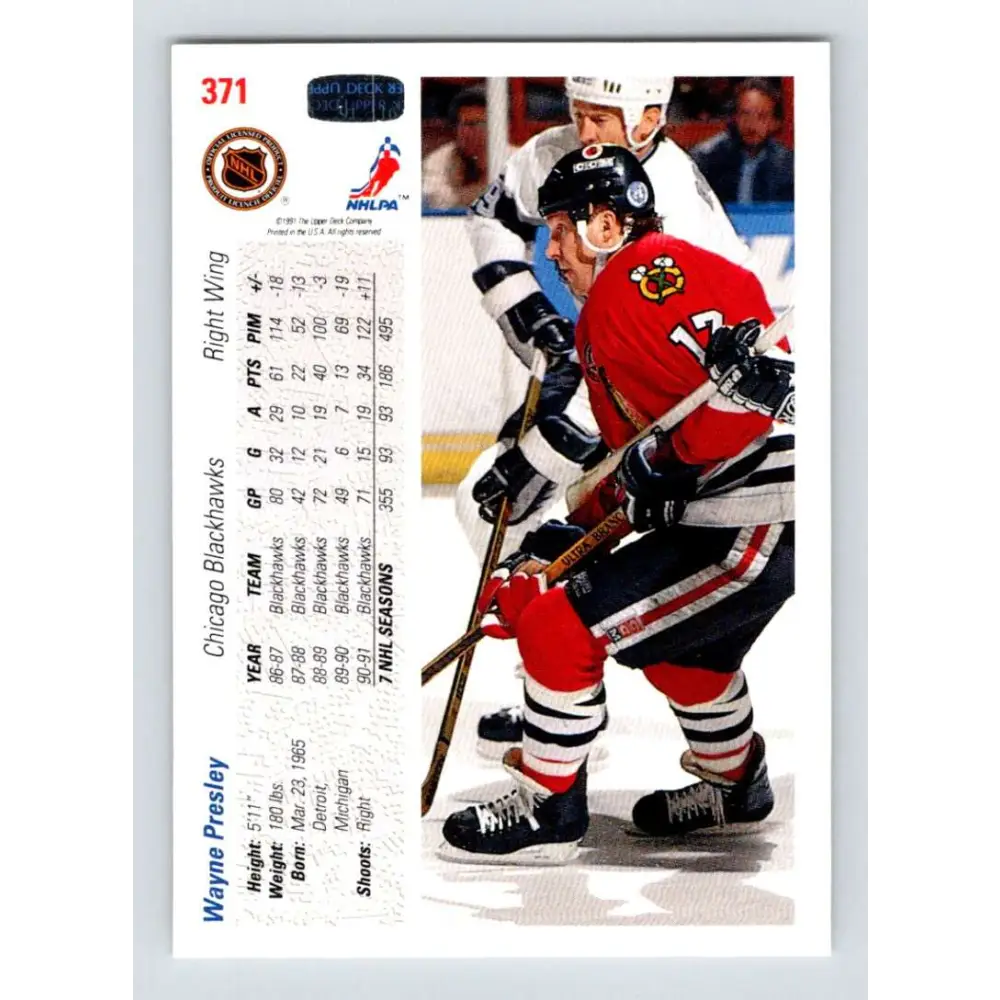 1991-92 Upper Deck #371 Wayne Presley NM-MT Hockey Card Image 2