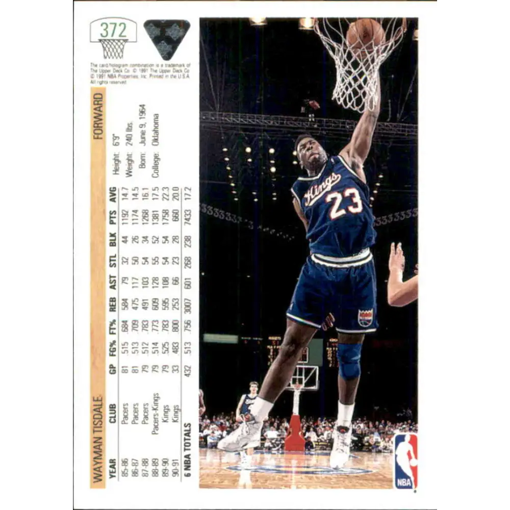 1991-92 Upper Deck #372 Wayman Tisdale NM-MT Sacramento Kings Basketball Card Image 2