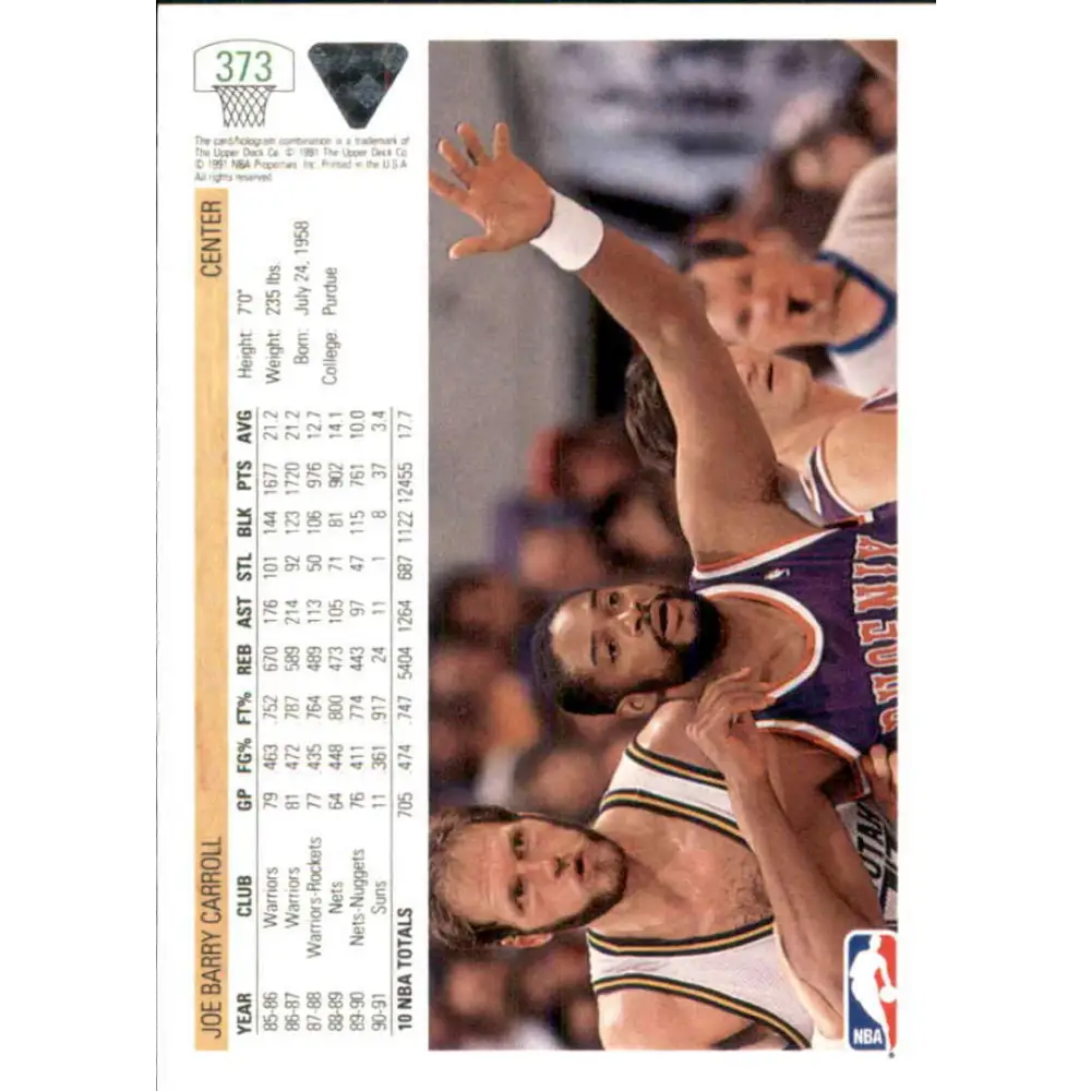 1991-92 Upper Deck #373 Joe Barry Carroll NM-MT Phoenix Suns Basketball Card Image 2