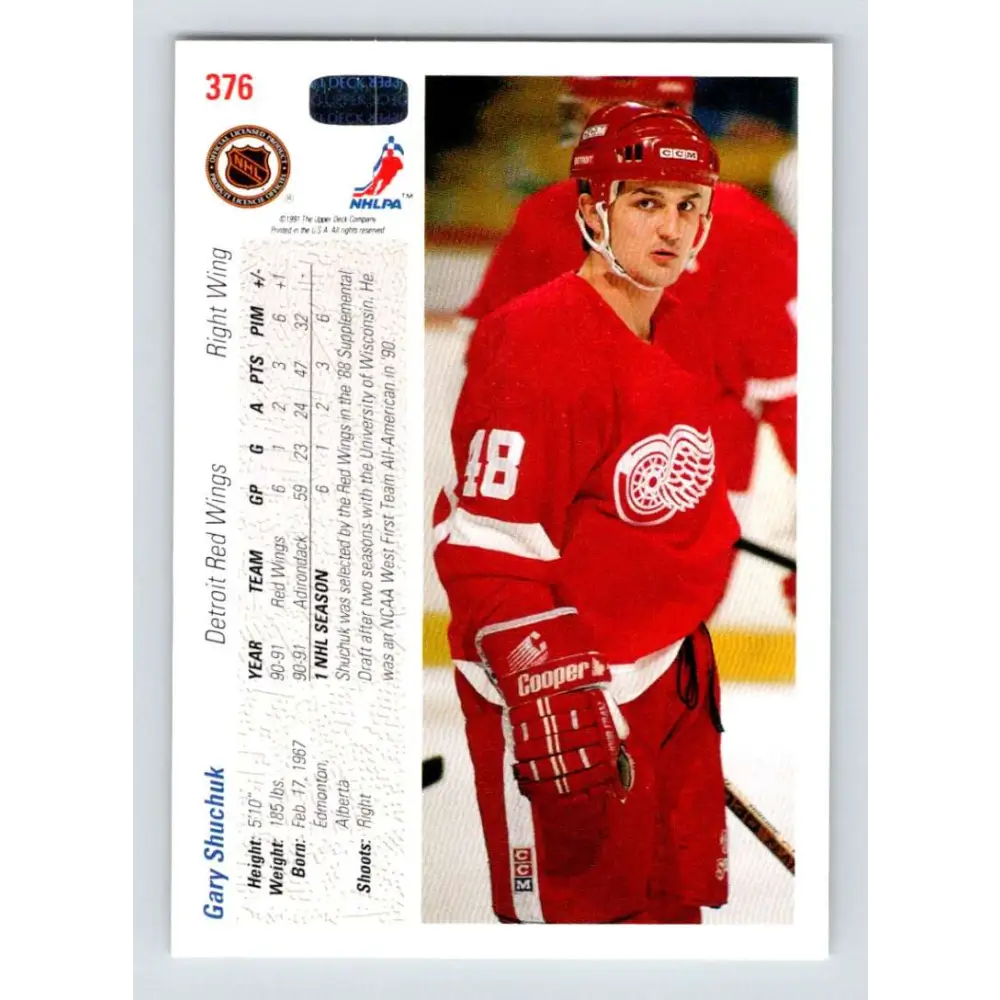 1991-92 Upper Deck #376 Gary Shuchuk NM-MT Detroit Red Wings Hockey Card Image 2