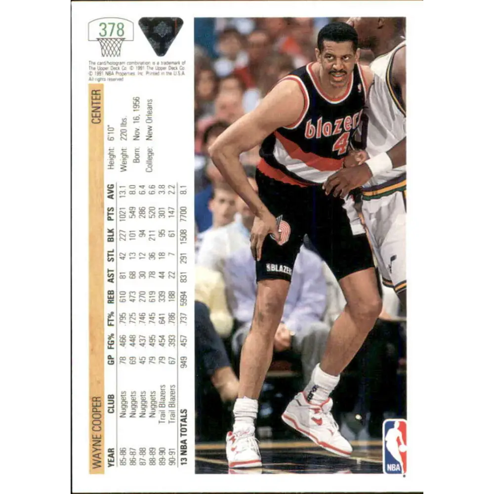 1991-92 Upper Deck #378 Wayne Cooper NM-MT Portland Trail Blazers Basketball Card Image 2