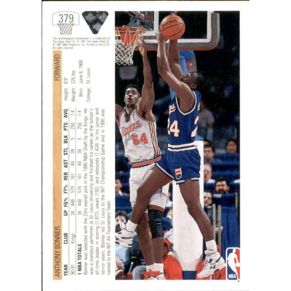1991-92 Upper Deck #379 Anthony Bonner NM-MT Sacramento Kings Basketball Card Image 2