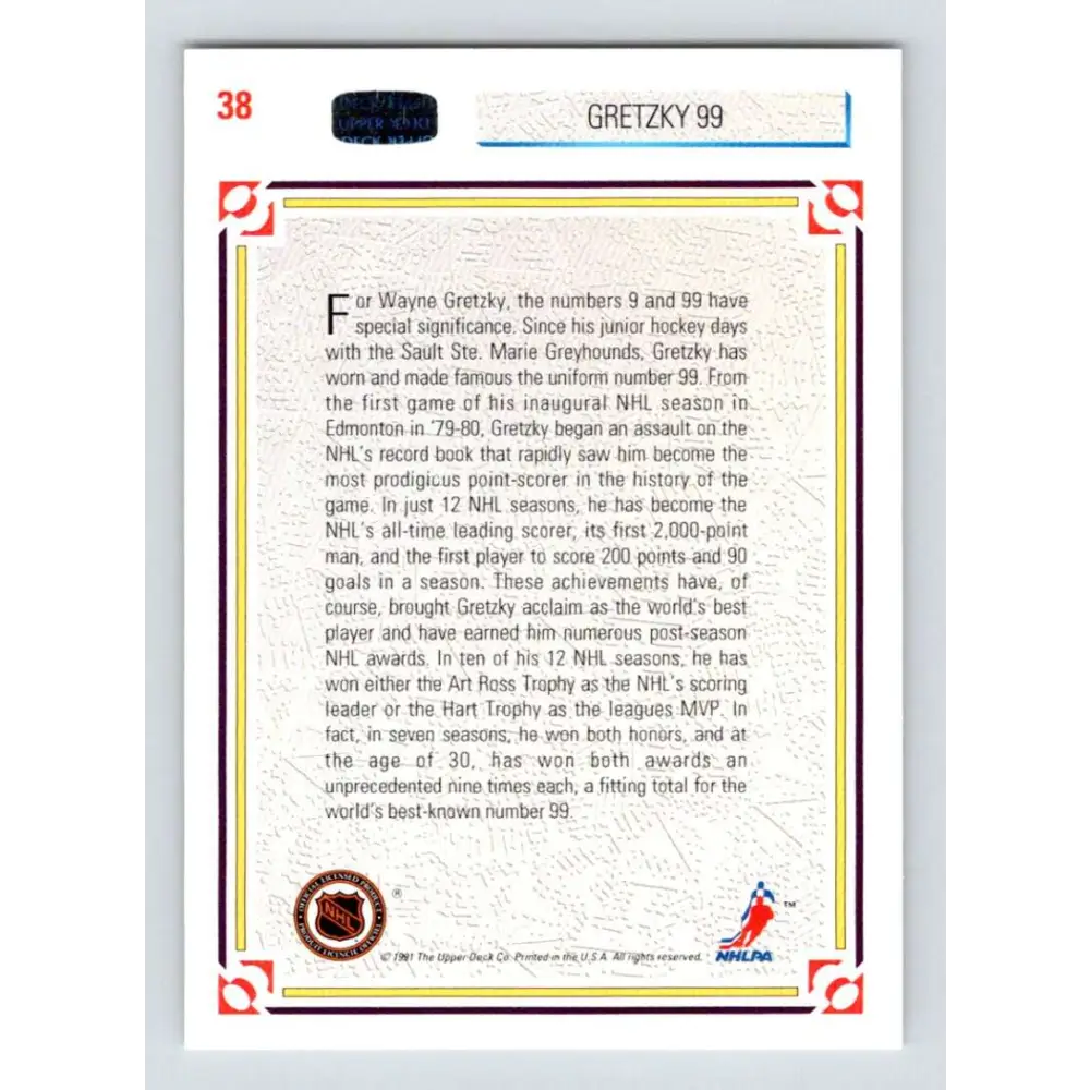 1991-92 Upper Deck #38 Wayne Gretzky NM-MT Los Angeles Kings Hockey Card Image 2