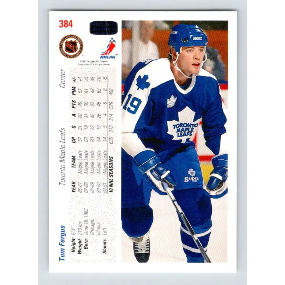 1991-92 Upper Deck #384 Tom Fergus NM-MT Hockey Card Image 2