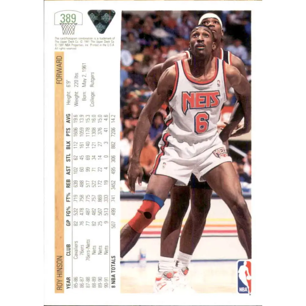 1991-92 Upper Deck #389 Roy Hinson NM-MT New Jersey Nets Basketball Card Image 2