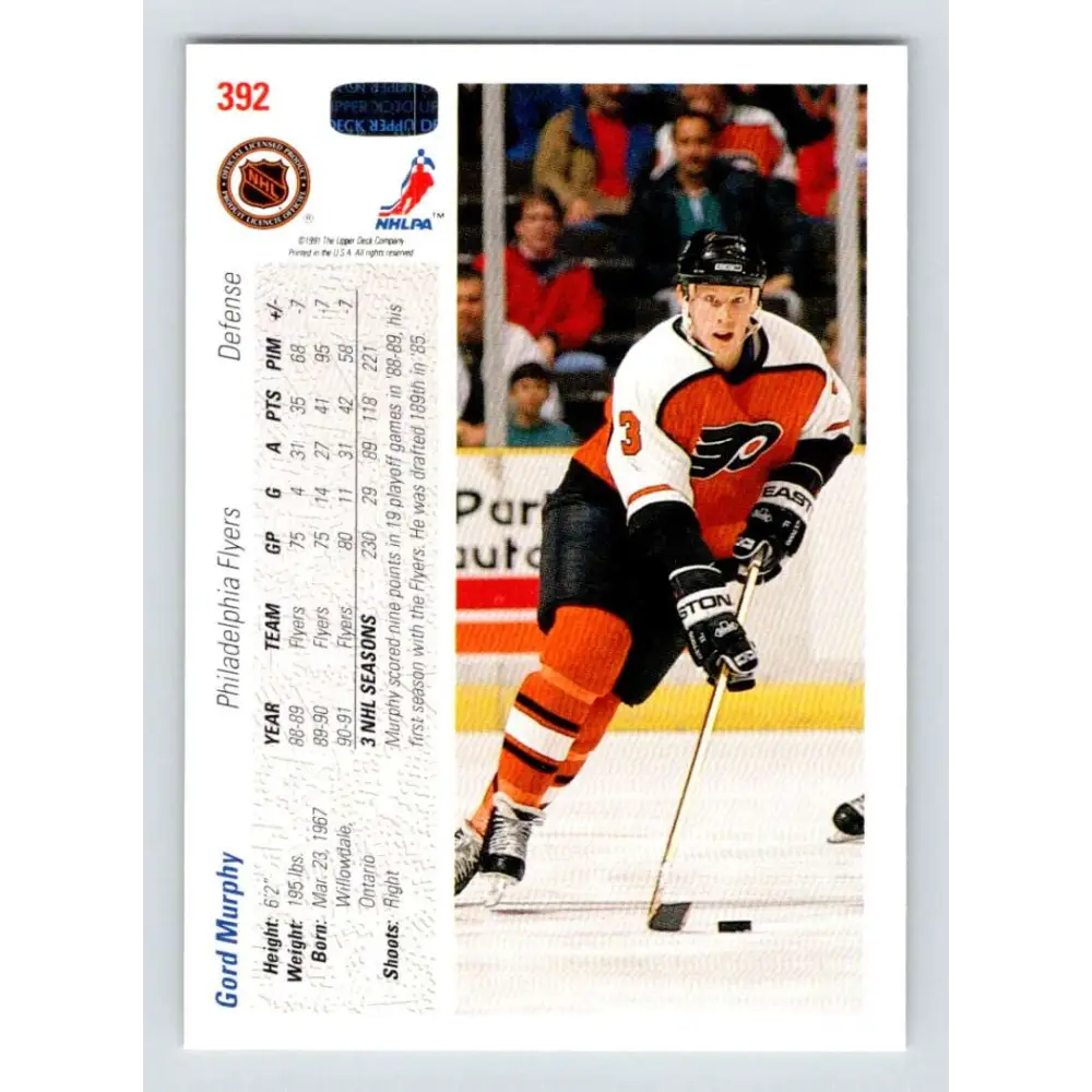 1991-92 Upper Deck #392 Gord Murphy NM-MT Hockey Card Image 2