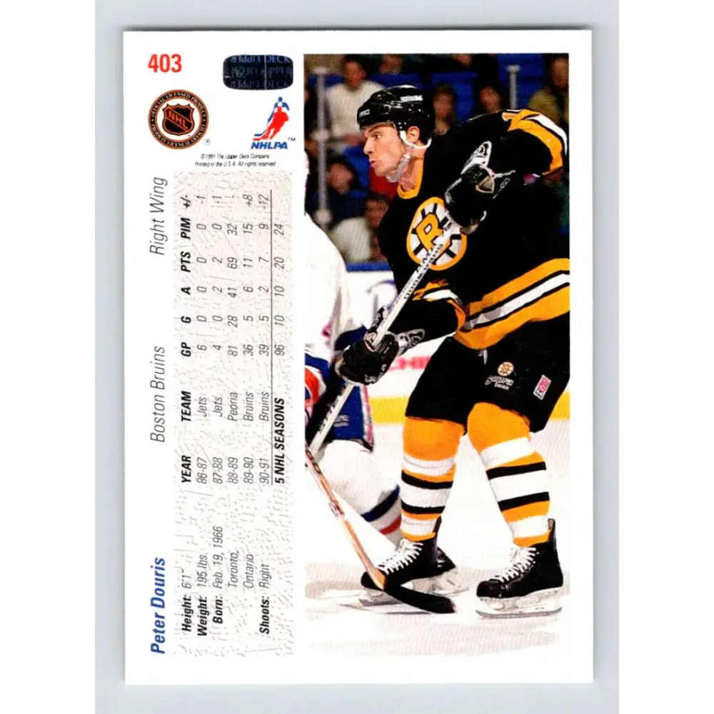 1991-92 Upper Deck #403 Peter Douris NM-MT Boston Bruins Hockey Card Image 2