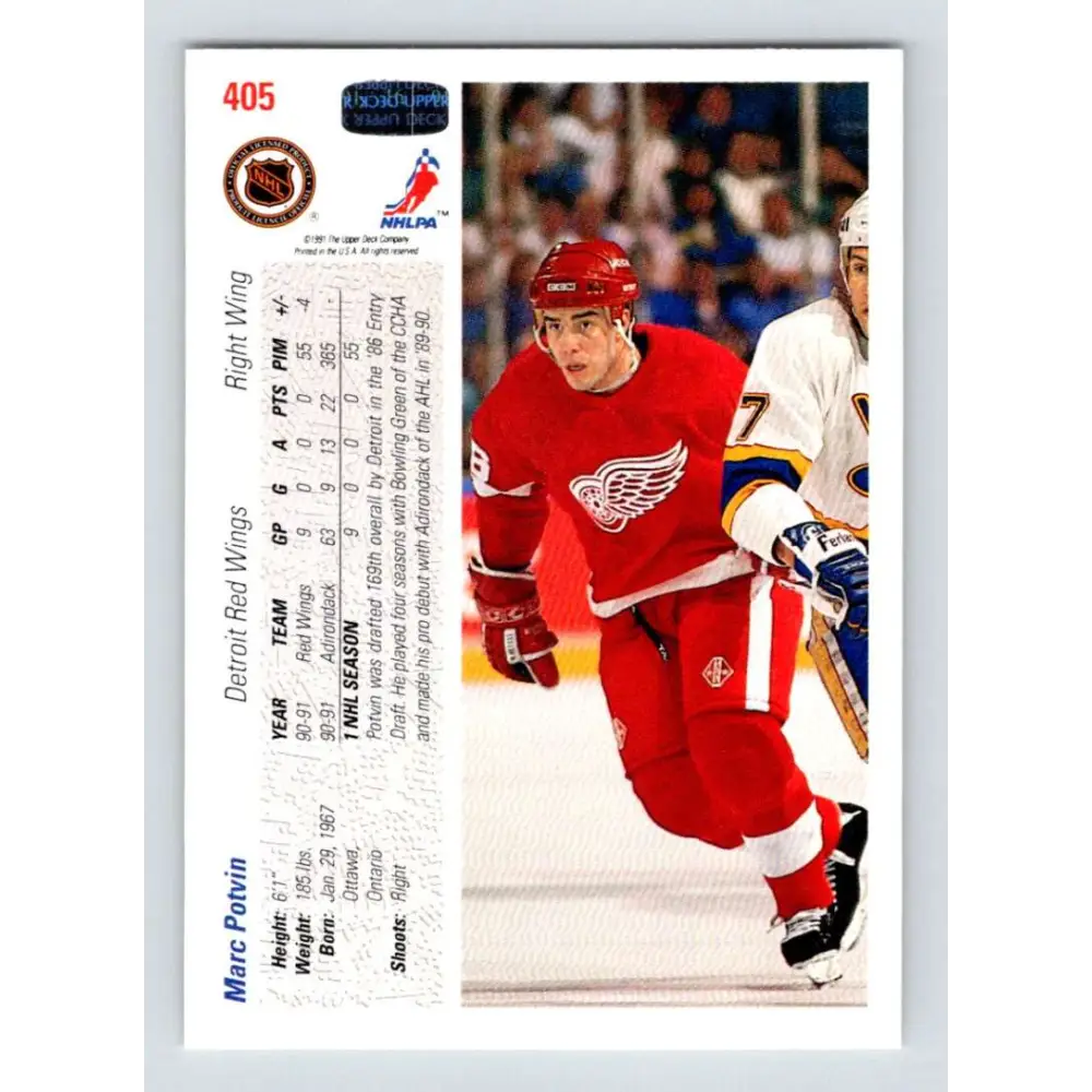 1991-92 Upper Deck #405 Marc Potvin NM-MT RC Rookie Hockey Card Image 2