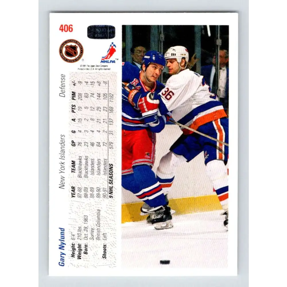 1991-92 Upper Deck #406 Gary Nylund NM-MT New York Islanders Hockey Card Image 2