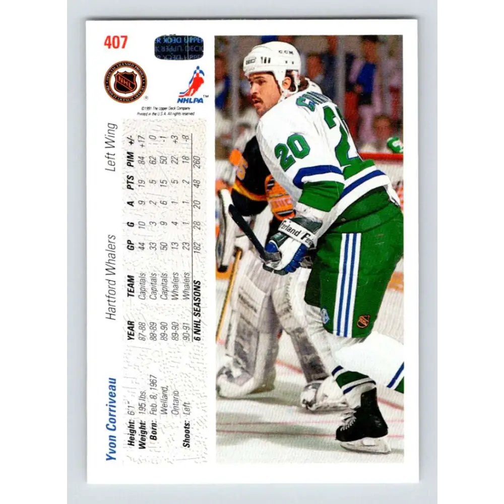 1991-92 Upper Deck #407 Yvon Corriveau NM-MT Hockey Card Image 2