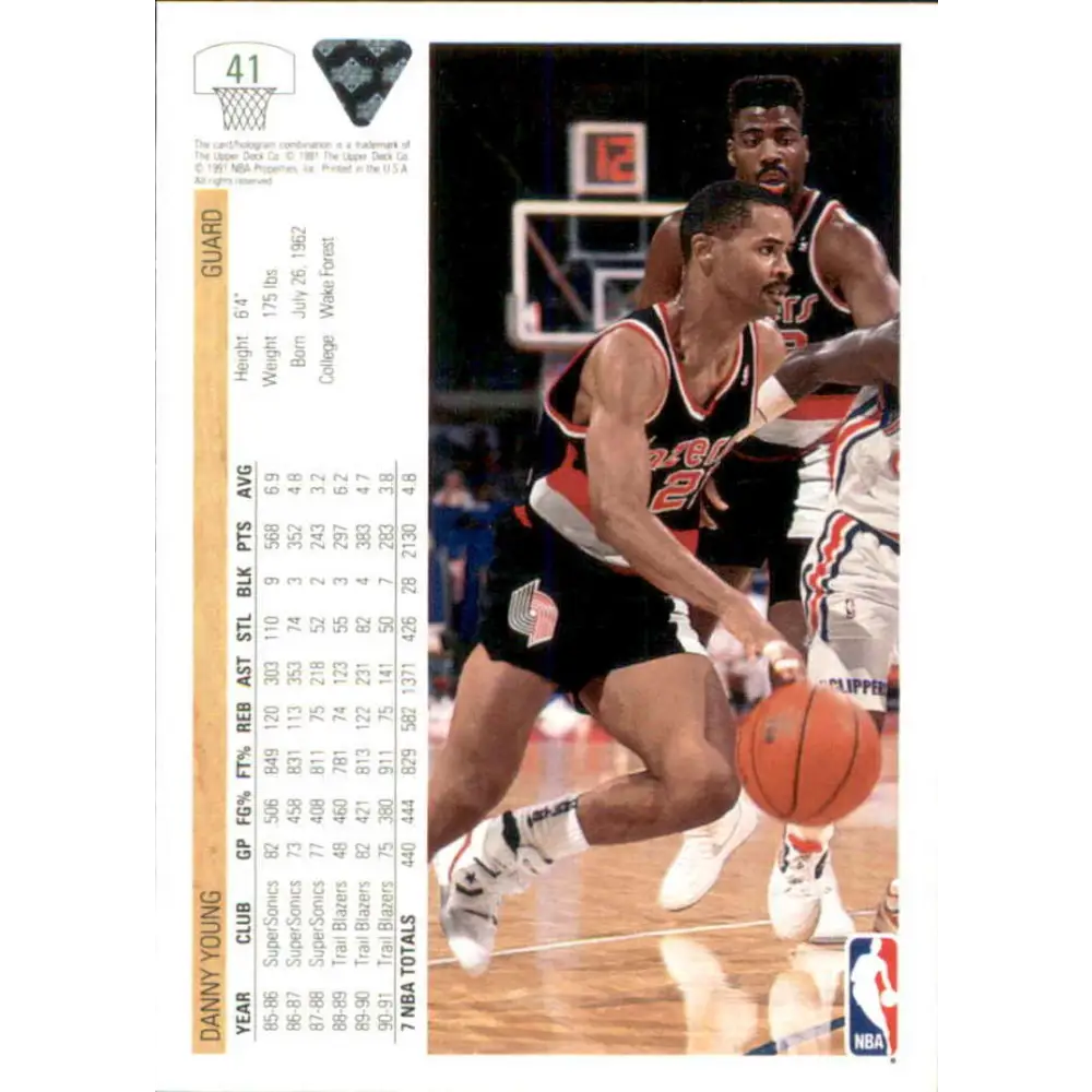 1991-92 Upper Deck #41 Danny Young NM-MT Portland Trail Blazers Basketball Card Image 2