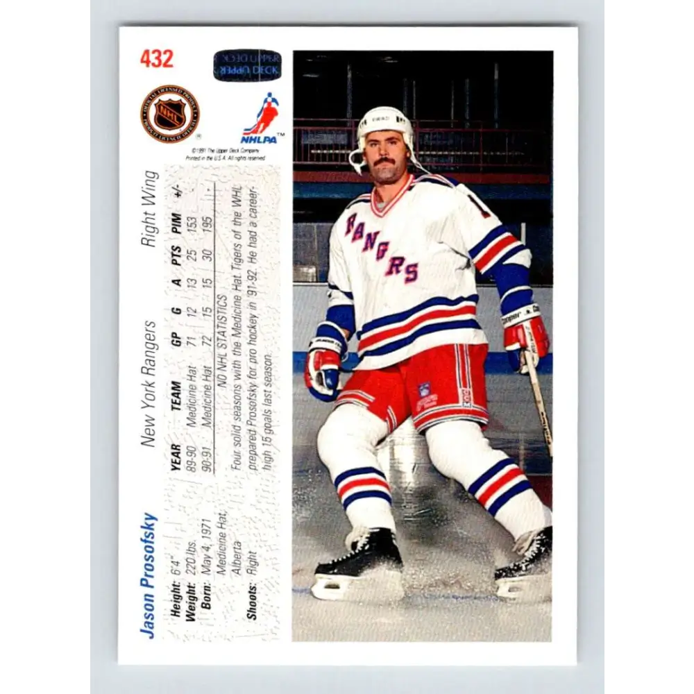 1991-92 Upper Deck #432 Jason Prosofsky NM-MT Hockey Card Image 2