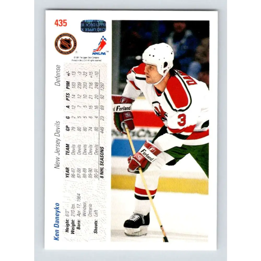 1991-92 Upper Deck #435 Ken Daneyko NM-MT New Jersey Devils Hockey Card Image 2