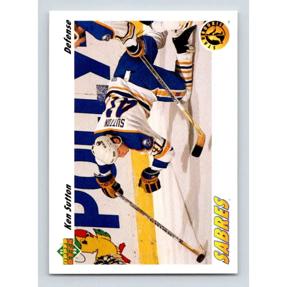 1991-92 Upper Deck #458 Ken Sutton NM-MT RC Rookie Buffalo Sabres Hockey Card Image 1