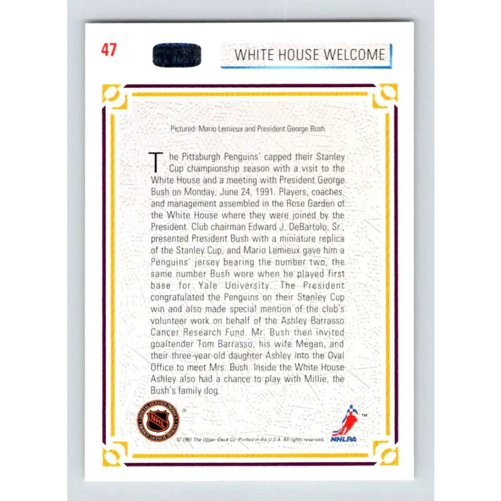 1991-92 Upper Deck #47 Mario Lemieux NM-MT Pittsburgh Penguins Hockey Card Image 2