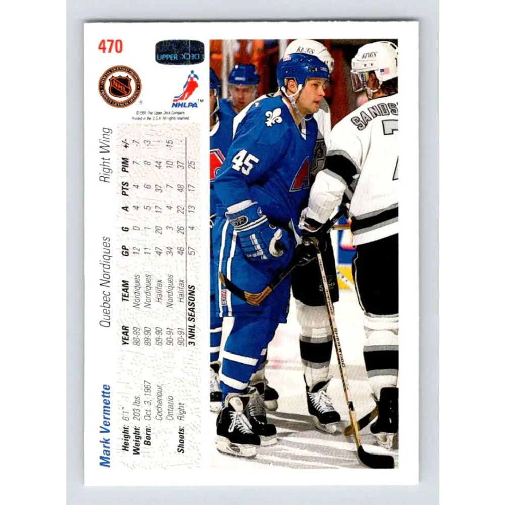 1991-92 Upper Deck #470 Mark Vermette NM-MT Hockey Card Image 2