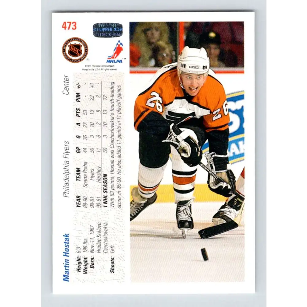 1991-92 Upper Deck #473 Martin Hostak NM-MT Philadelphia Flyers Hockey Card Image 2