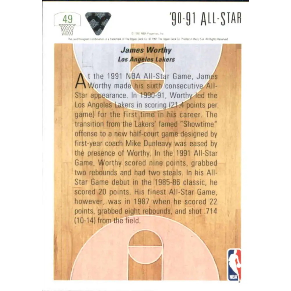 1991-92 Upper Deck #49 James Worthy AS NM-MT Los Angeles Lakers Basketball Card Image 2