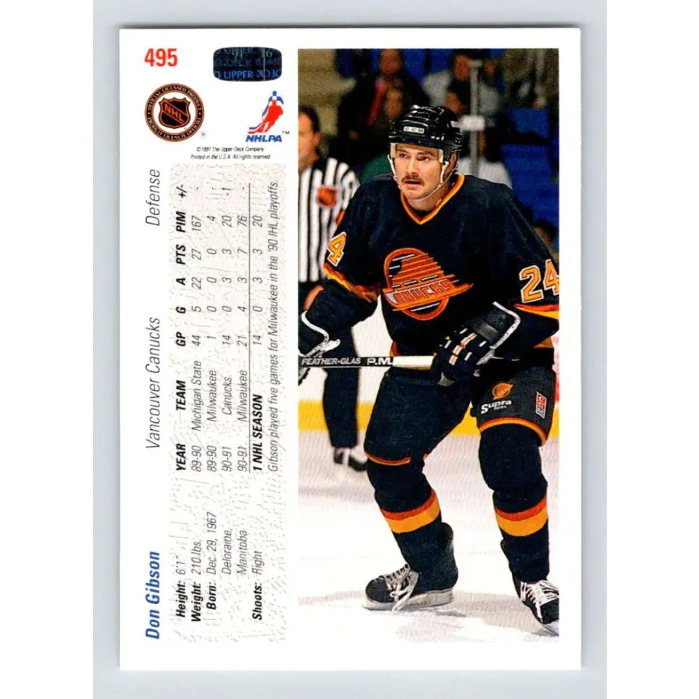 1991-92 Upper Deck #495 Don Gibson NM-MT Hockey Card Image 2