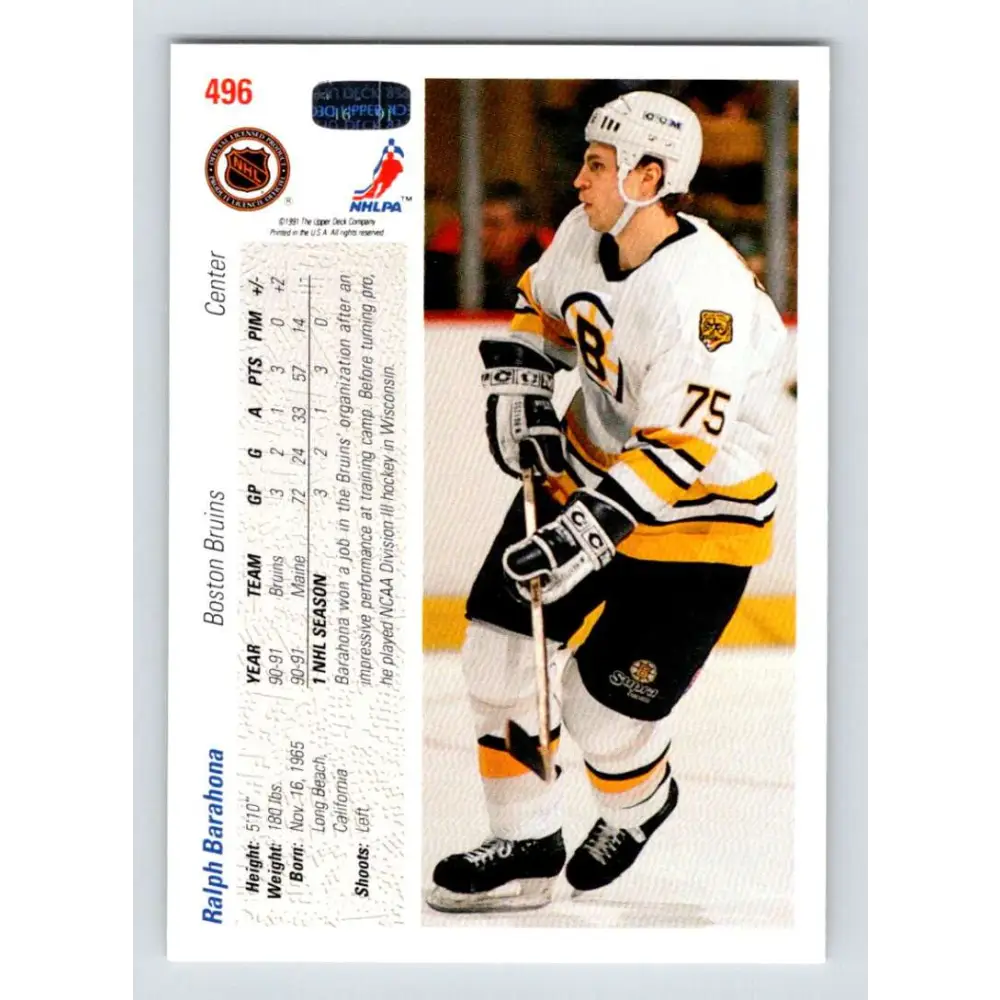 1991-92 Upper Deck #496 Ralph Barahona NM-MT Hockey Card Image 2