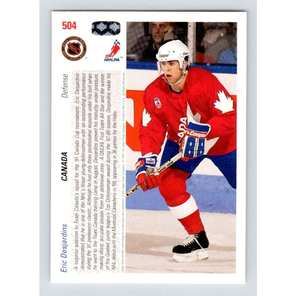 1991-92 Upper Deck #504 Eric Desjardins NM-MT Montreal Canadiens Hockey Card  Image 2