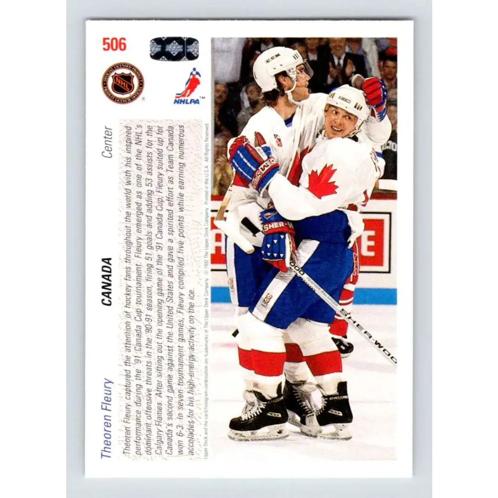 1991-92 Upper Deck #506 Theo Fleury NM-MT Calgary Flames Hockey Card  Image 2