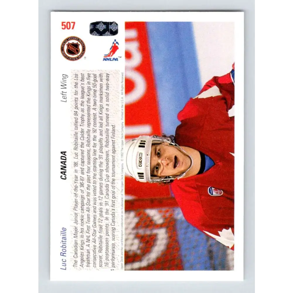 1991-92 Upper Deck #507 Luc Robitaille NM-MT Los Angeles Kings Hockey Card  Image 2