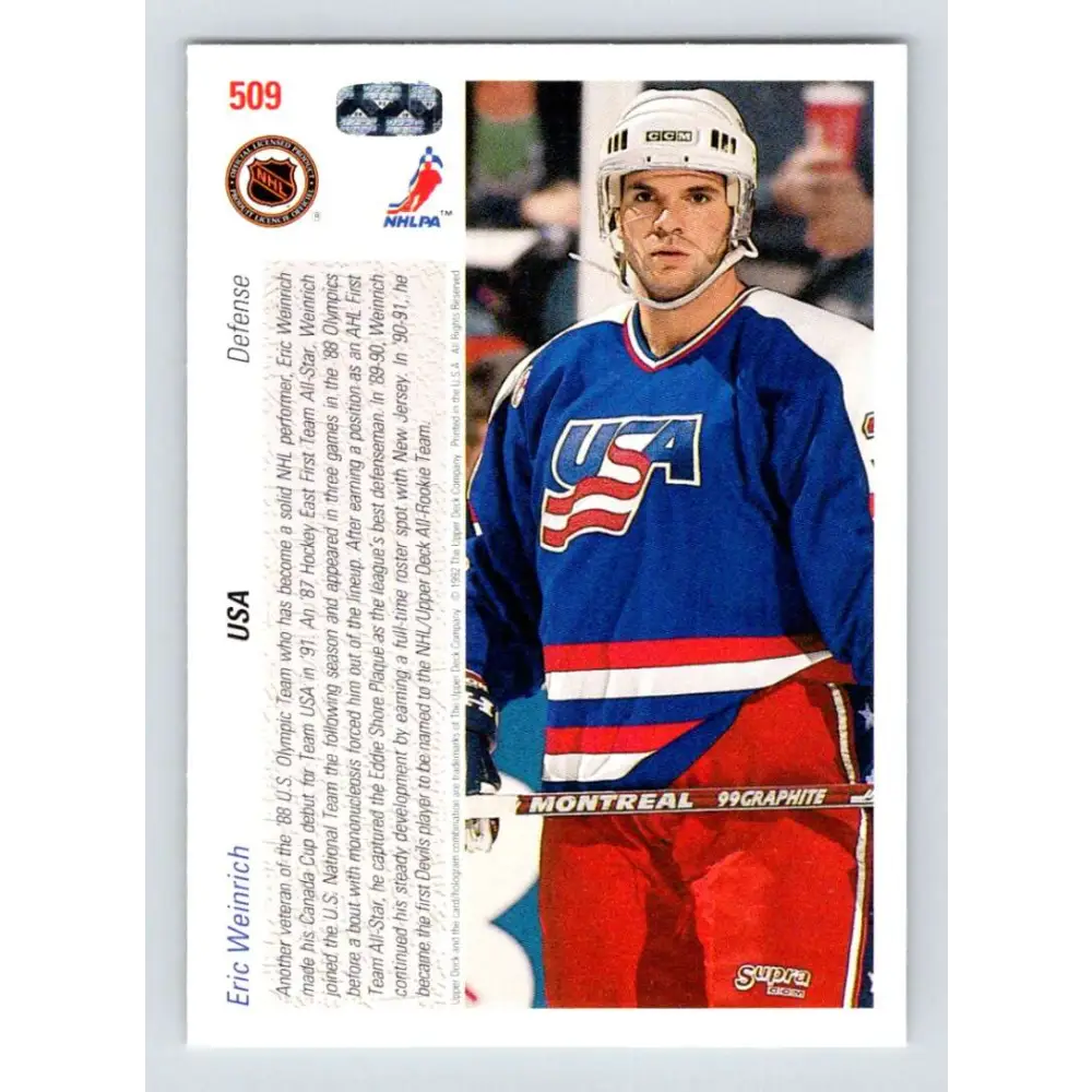 1991-92 Upper Deck #509 Eric Weinrich NM-MT New Jersey Devils Hockey Card  Image 2