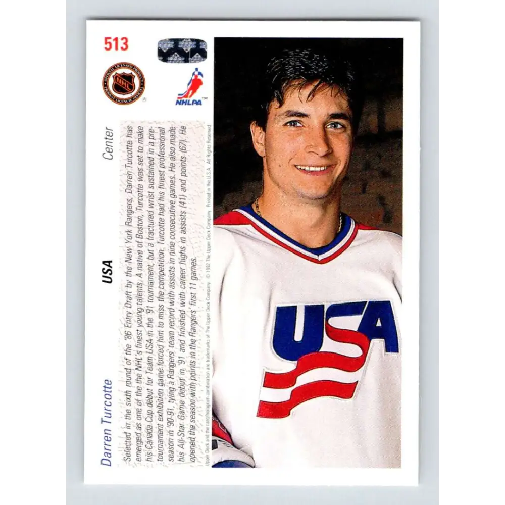 1991-92 Upper Deck #513 Darren Turcotte NM-MT New York Rangers Hockey Card  Image 2