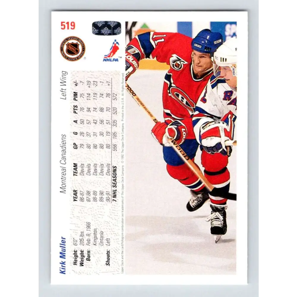 1991-92 Upper Deck #519 Kirk Muller NM-MT Montreal Canadiens Hockey Card  Image 2