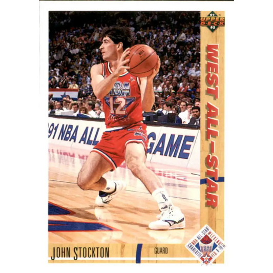 1991-92 Upper Deck #52 John Stockton AS NM-MT Utah Jazz Basketball Card Image 1