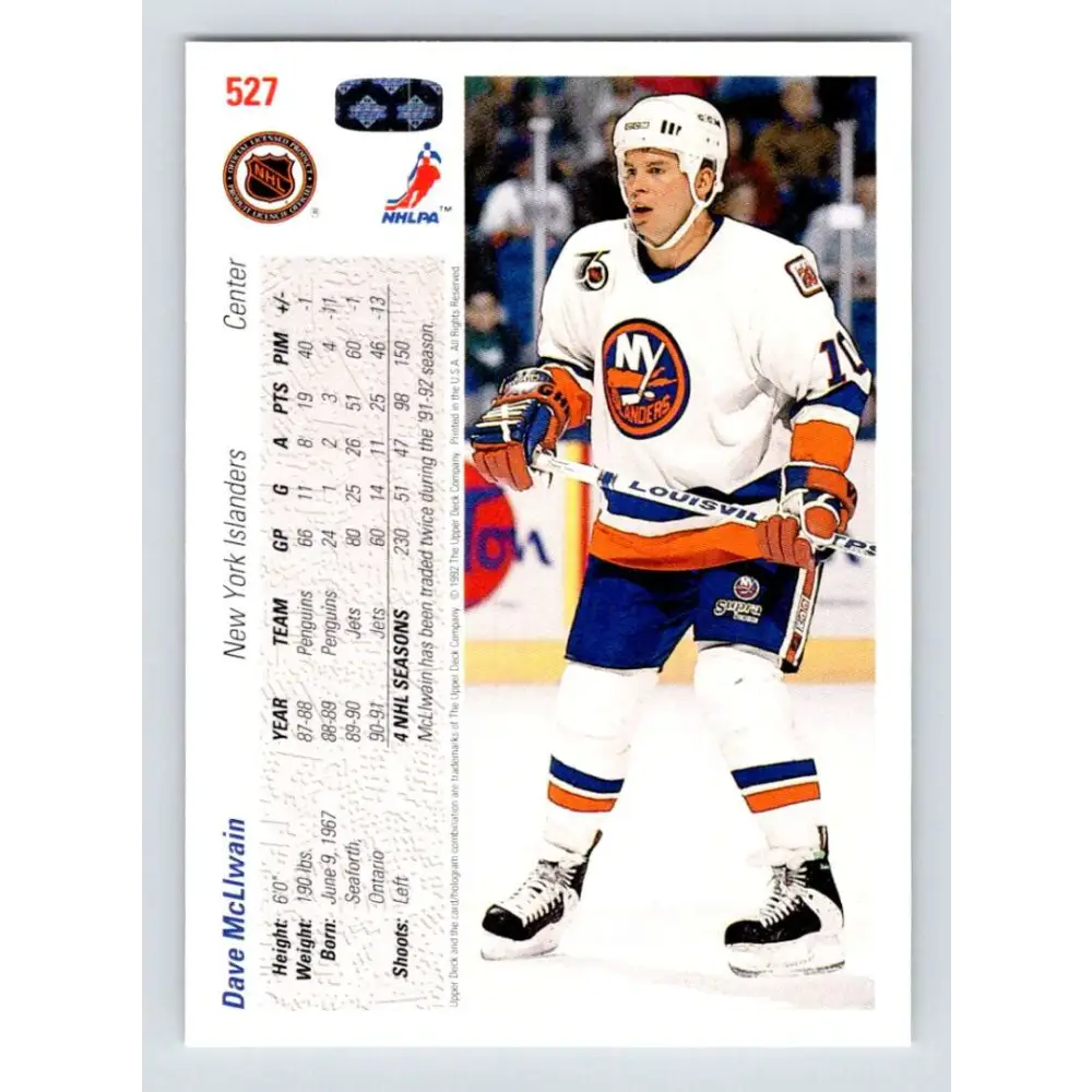 1991-92 Upper Deck #527 Dave McLlwain NM-MT New York Islanders Hockey Card Image 2