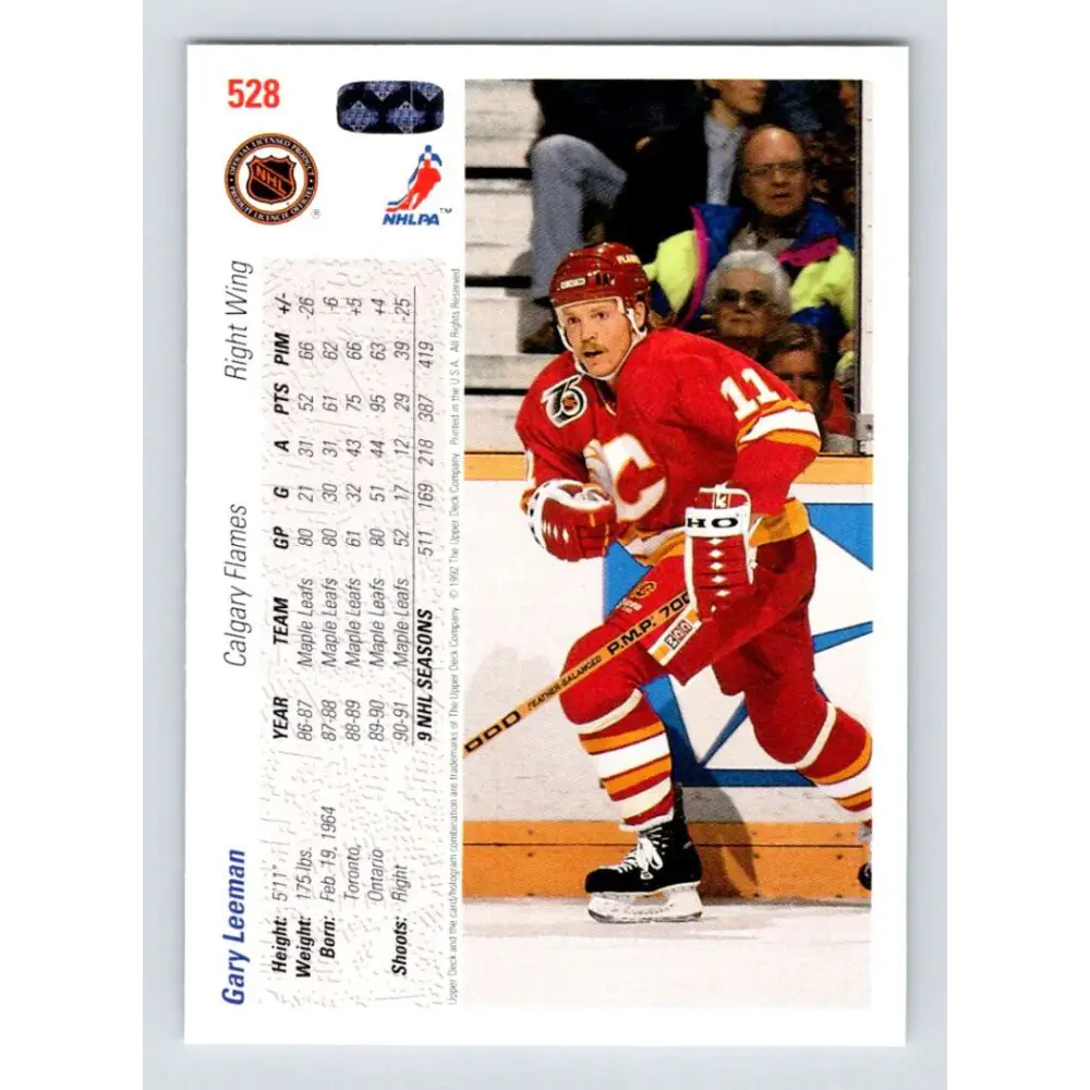 1991-92 Upper Deck #528 Gary Leeman NM-MT Calgary Flames Hockey Card  Image 2