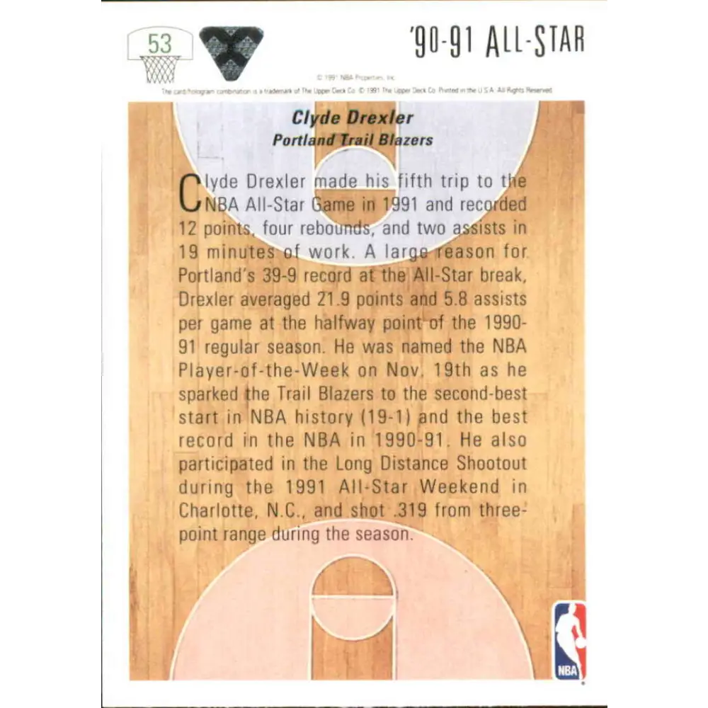 1991-92 Upper Deck #53 Clyde Drexler AS NM-MT Portland Trail Blazers Basketball Card Image 2