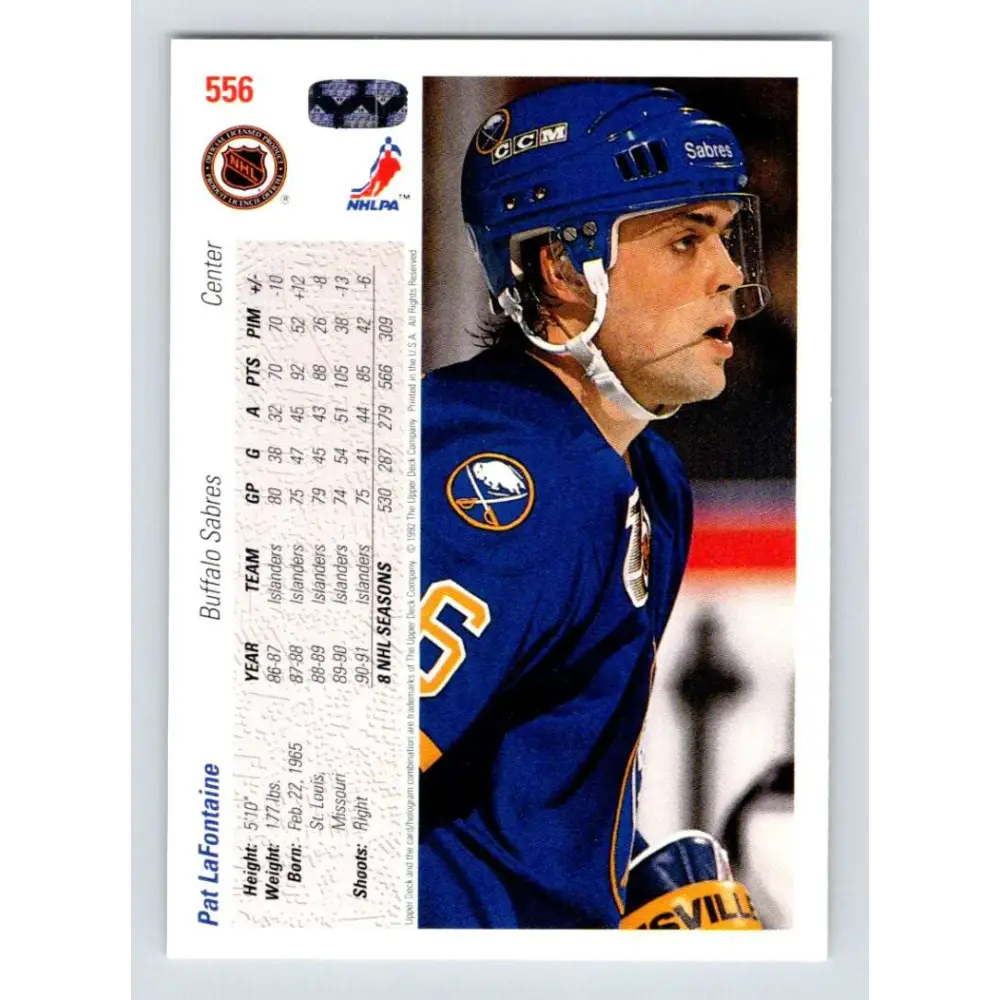 1991-92 Upper Deck #556 Pat LaFontaine NM-MT Buffalo Sabres Hockey Card  Image 2