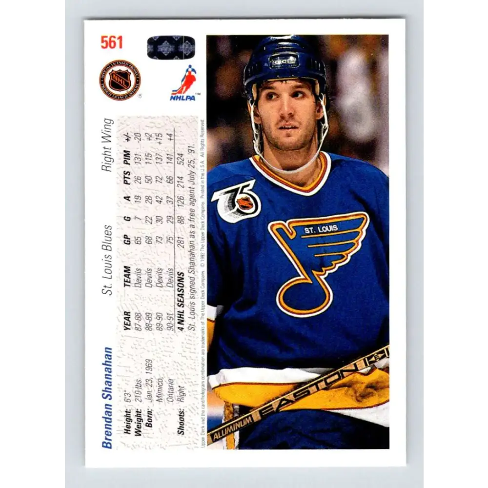 1991-92 Upper Deck #561 Brendan Shanahan NM-MT St. Louis Blues Hockey Card Image 2