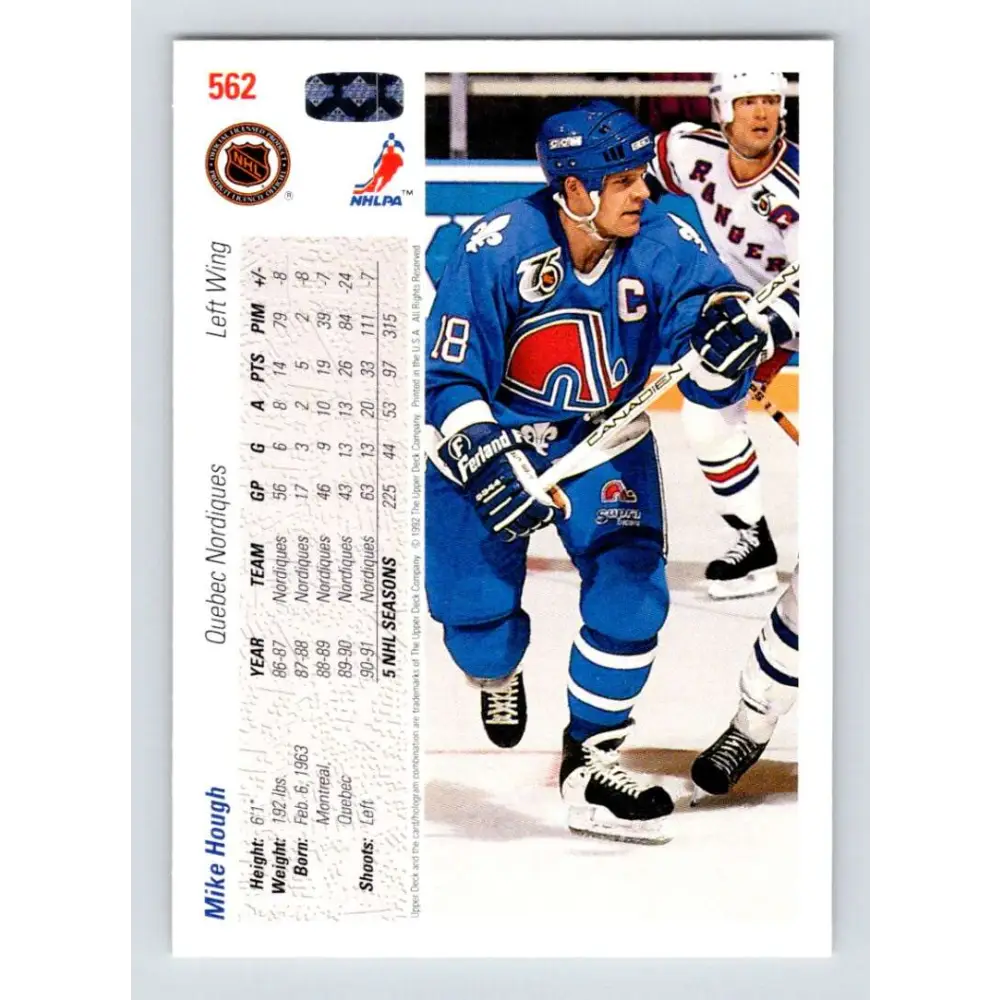 1991-92 Upper Deck #562 Mike Hough NM-MT Quebec Nordiques Hockey Card  Image 2
