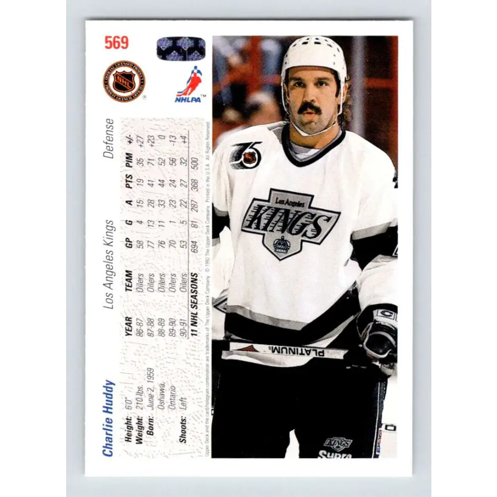 1991-92 Upper Deck #569 Charlie Huddy NM-MT Los Angeles Kings Hockey Card  Image 2